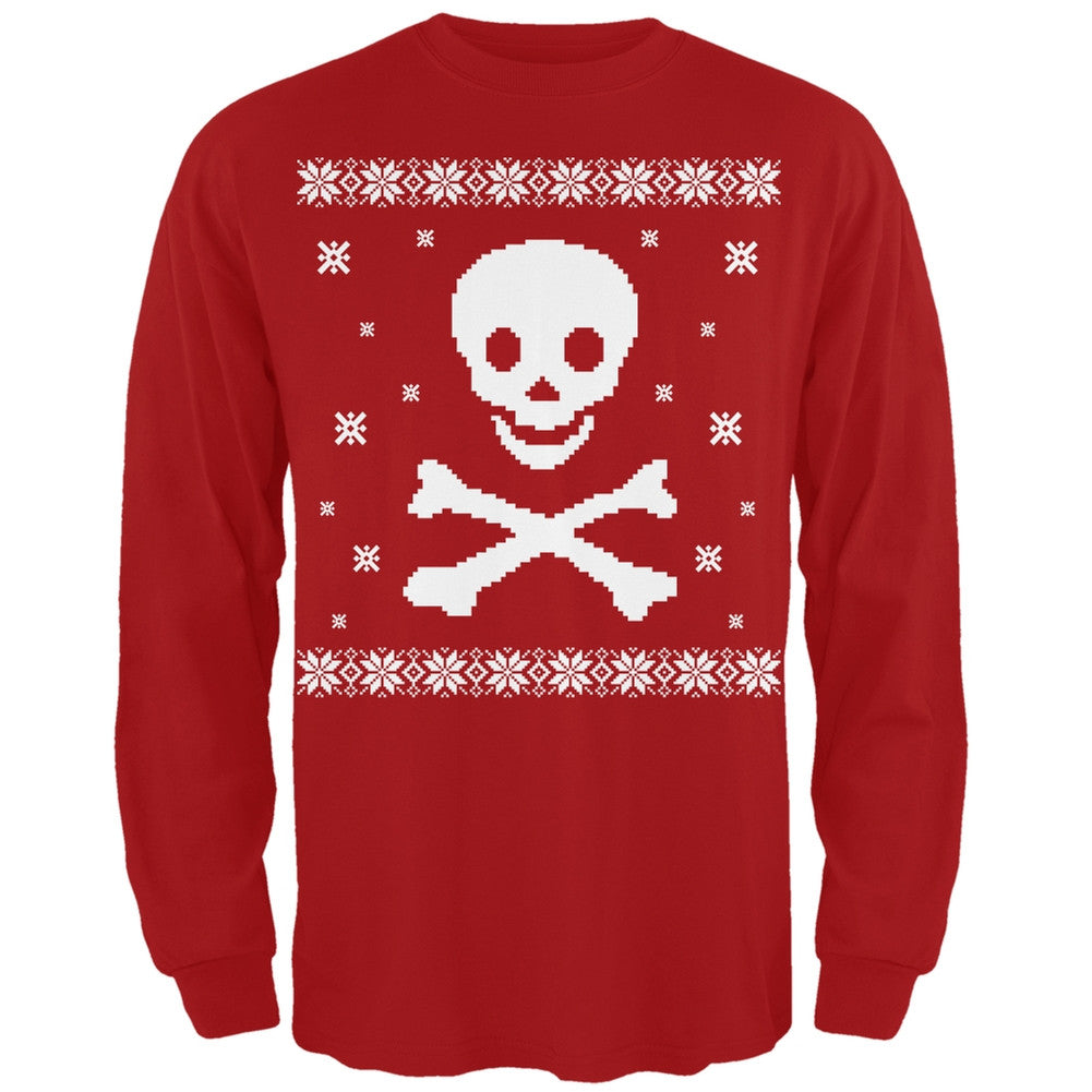 Big Skull & Crossbones Ugly Christmas Sweater Green Long Sleeve T-Shirt Men's Long Sleeves Old Glory 2XL Red