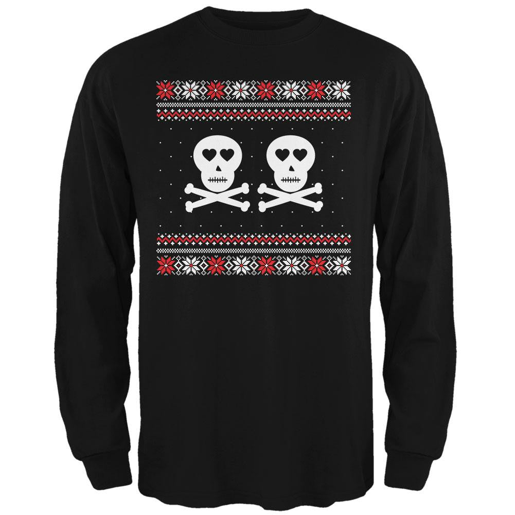 Skull and Crossbones Lovers Ugly Christmas Sweater Black Adult Long Sleeve T-Shirt Men's Long Sleeves Old Glory