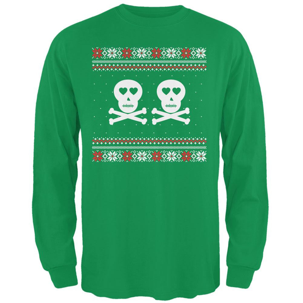 Skull and Crossbones Lovers Ugly Christmas Sweater Black Adult Long Sleeve T-Shirt Men's Long Sleeves Old Glory