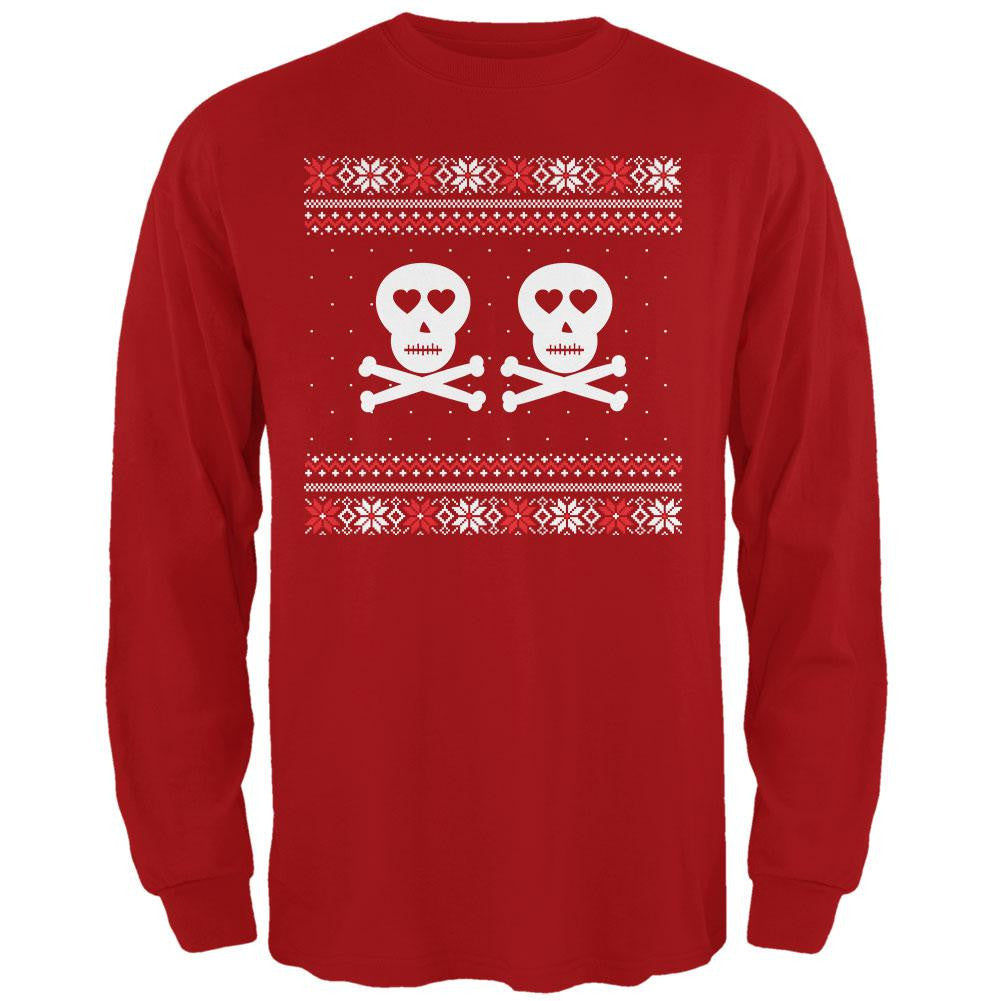 Skull and Crossbones Lovers Ugly Christmas Sweater Black Adult Long Sleeve T-Shirt Men's Long Sleeves Old Glory