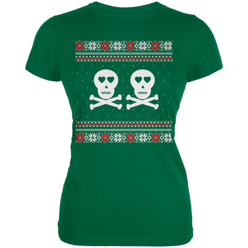 Skull and Crossbones Lovers Ugly Christmas Sweater Black Juniors T-Shirt Juniors T-Shirts Old Glory