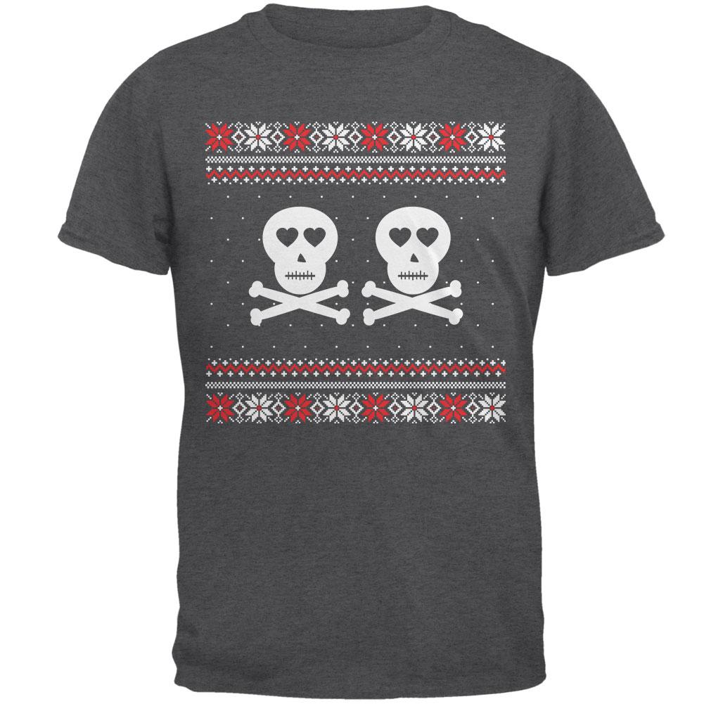 Skull and Crossbones Lovers Ugly Christmas Sweater Grey Adult T-Shirt Men's T-Shirts Old Glory 2XL Grey
