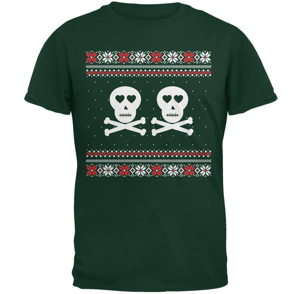 Skull and Crossbones Lovers Ugly Christmas Sweater Dark Green Adult T-Shirt Men's T-Shirts Old Glory 2XL Green