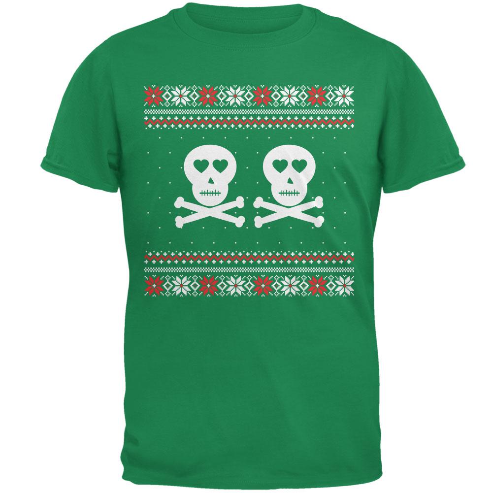 Skull and Crossbones Lovers Ugly Christmas Sweater Green Adult T-Shirt Men's T-Shirts Old Glory 2XL Green