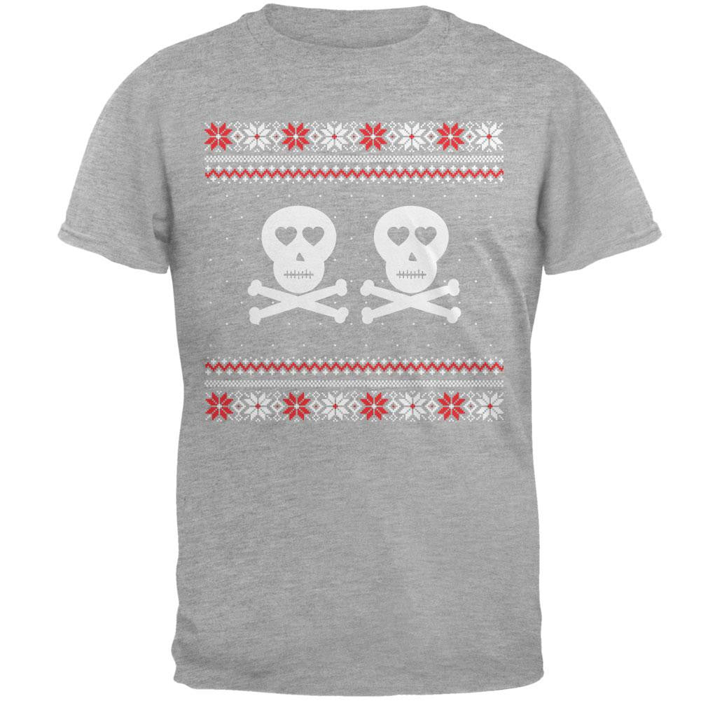Skull and Crossbones Lovers Ugly Christmas Sweater Youth T-Shirt Youth T-Shirts Old Glory LG Grey
