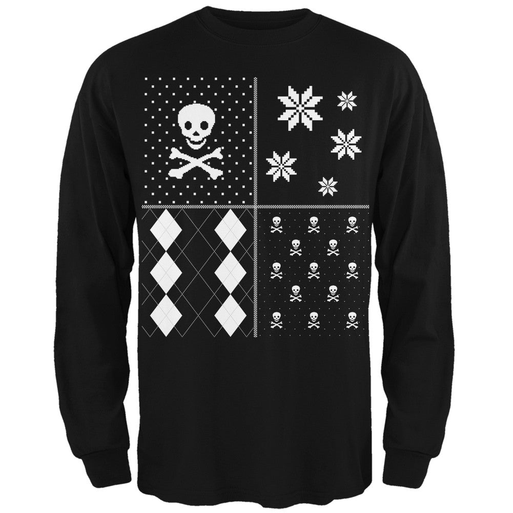 Skull and Crossbones Festive Blocks Ugly Christmas Sweater Black Long Sleeve T-Shirt Men's Long Sleeves Old Glory