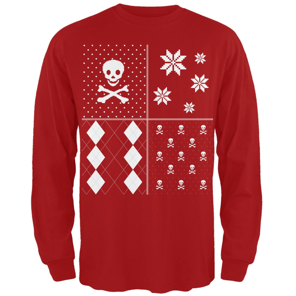 Skull and Crossbones Festive Blocks Ugly Christmas Sweater Black Long Sleeve T-Shirt Men's Long Sleeves Old Glory