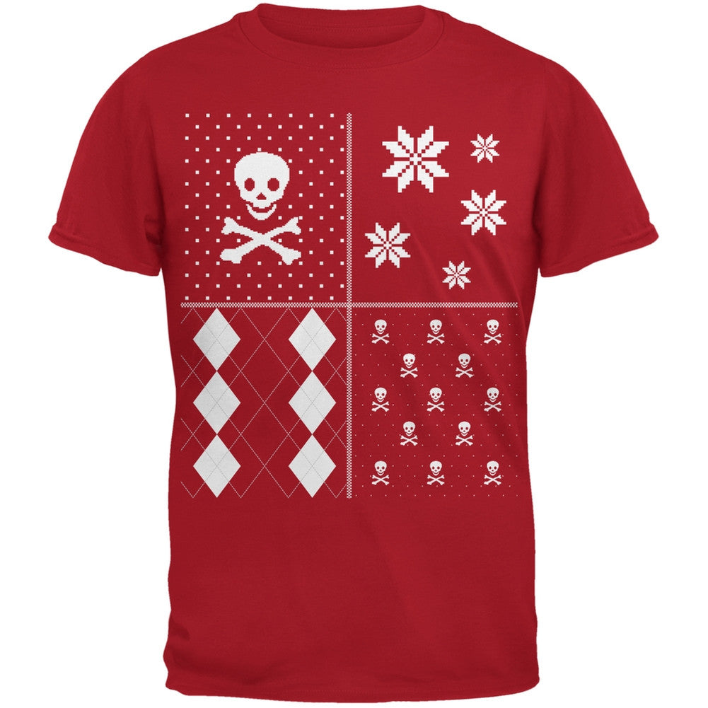 Skull and Crossbones Festive Blocks Ugly Christmas Sweater Red Adult T-Shirt Men's T-Shirts Old Glory 2XL Red