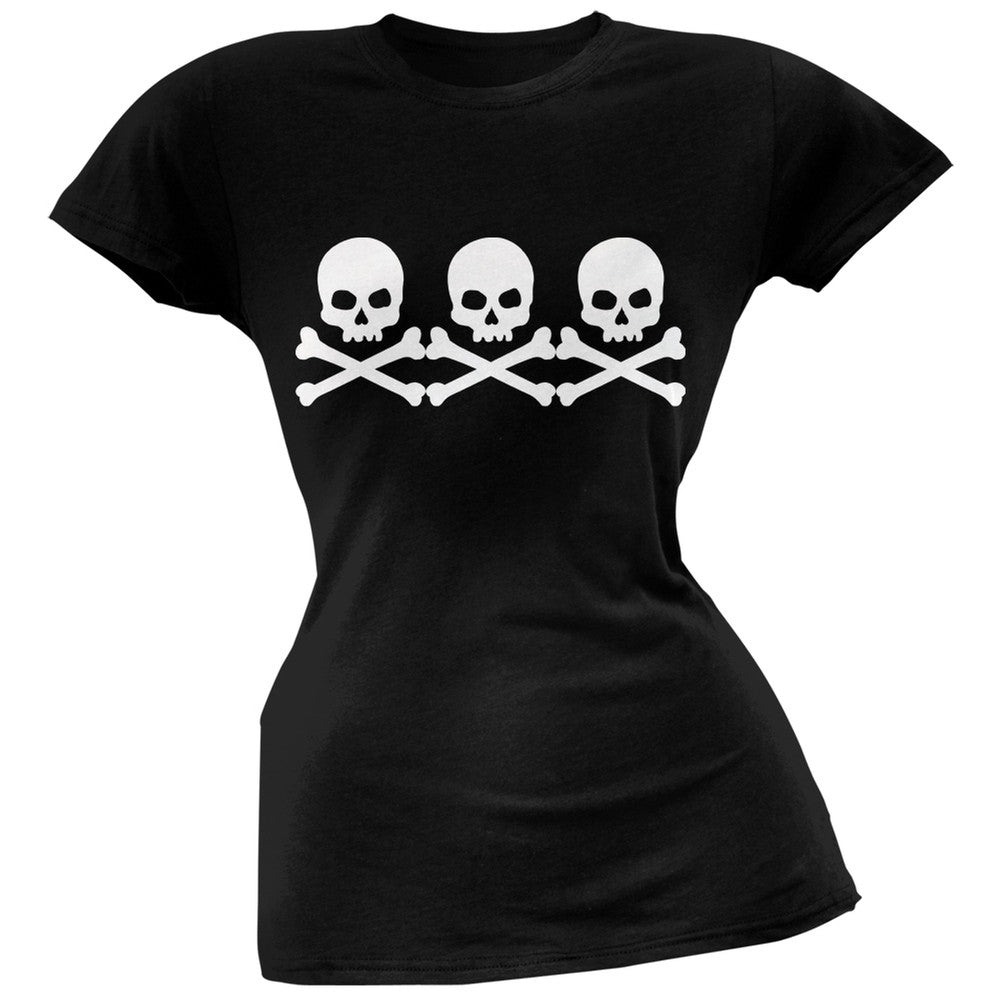 3 Skull And Crossbones Black Juniors T-Shirt Juniors T-Shirts Old Glory