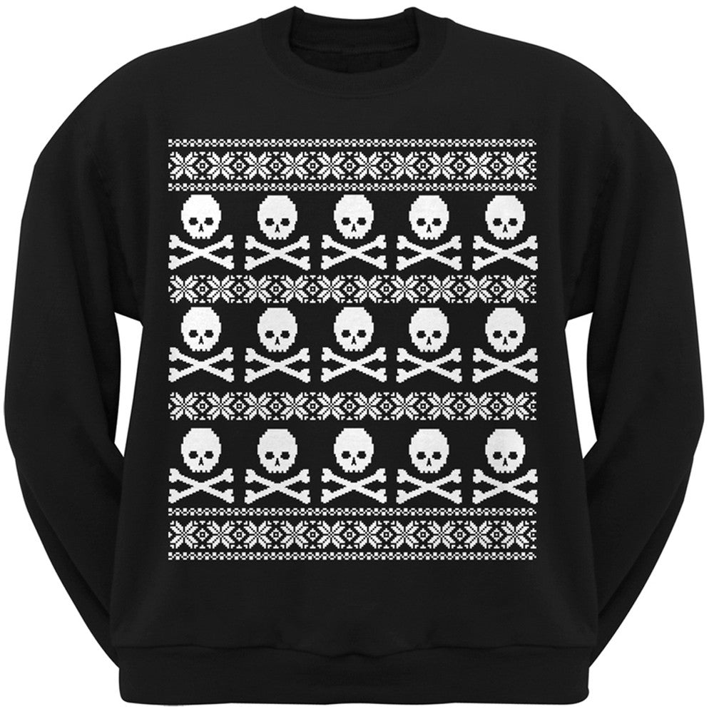 Big Skull And Crossbones Pattern Ugly Christmas Sweater Black Adult Sweatshirt Men's Sweatshirts Old Glory 2XL Black