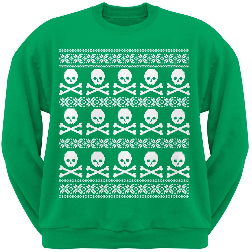 Big Skull And Crossbones Pattern Ugly Christmas Sweater Black Adult Sweatshirt Men's Sweatshirts Old Glory 2XL Green