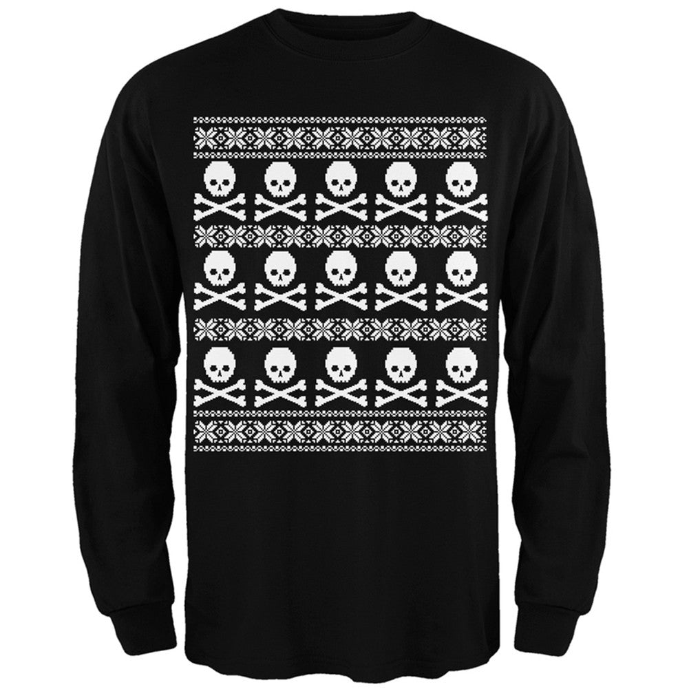 Big Skull And Crossbones Pattern Ugly Christmas Sweater Black Adult Long Sleeve T-Shirt Men's Long Sleeves Old Glory 2XL Black