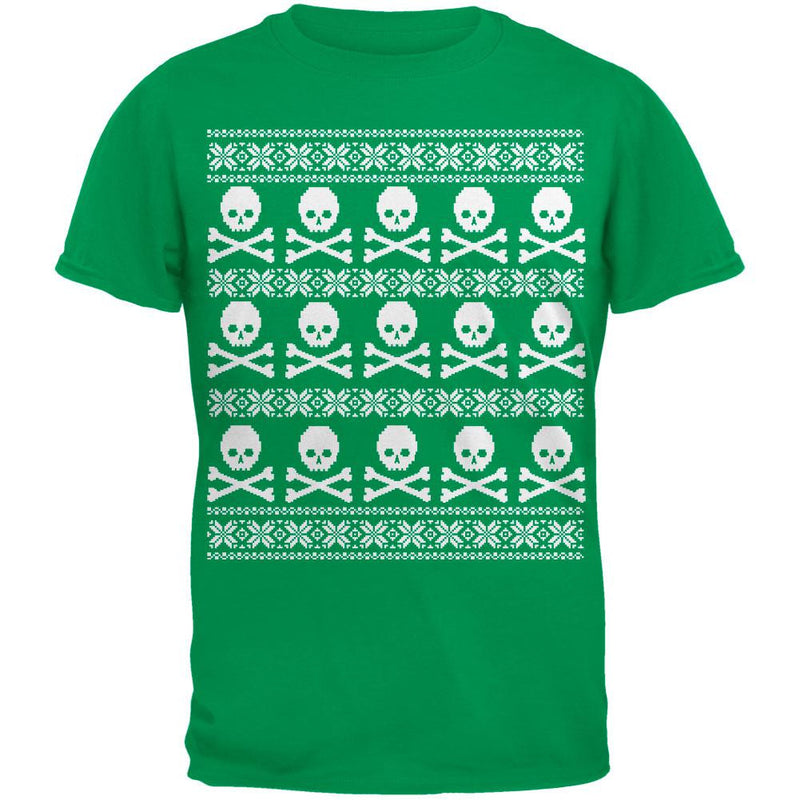 Big Skull And Crossbones Pattern Ugly Christmas Sweater Black Adult T-Shirt Men's T-Shirts Old Glory 2XL Green