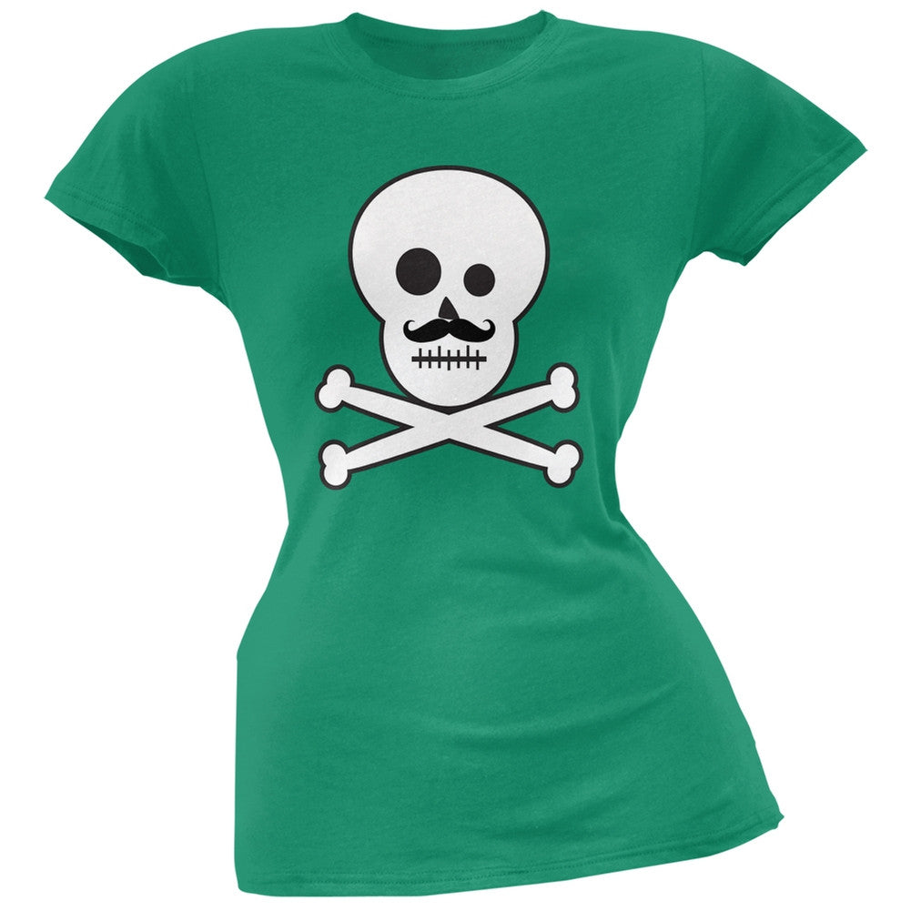 Skull and Crossbones Mustache Black Juniors T-Shirt Juniors T-Shirts Old Glory