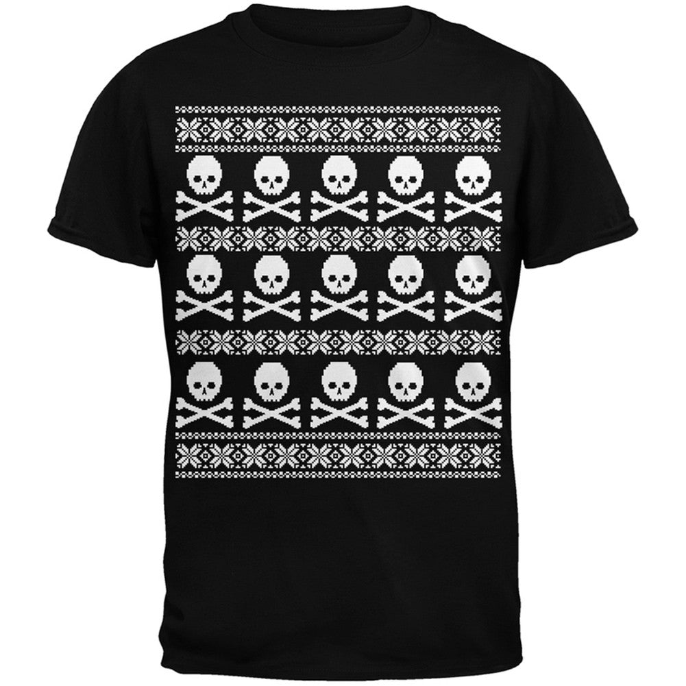 Big Skull And Crossbones Pattern Ugly Christmas Sweater Black Youth T-Shirt Youth T-Shirts Old Glory LG Black