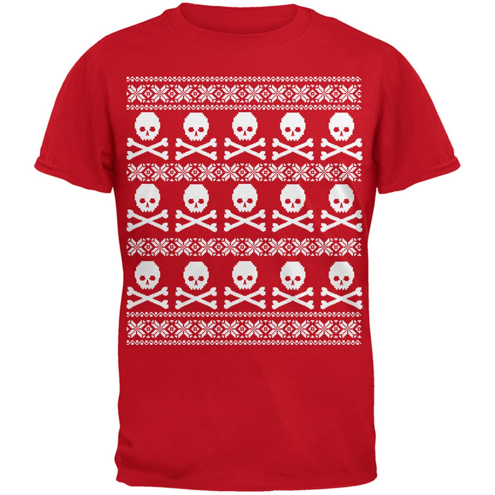 Big Skull And Crossbones Pattern Ugly Christmas Sweater Black Youth T-Shirt Youth T-Shirts Old Glory LG Red