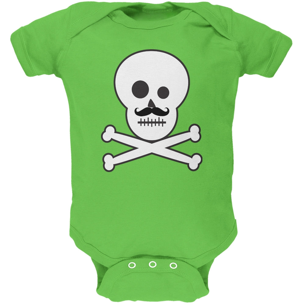 Skull and Crossbones Mustache Green Baby One Piece Baby One Piece Old Glory 0-3M Green