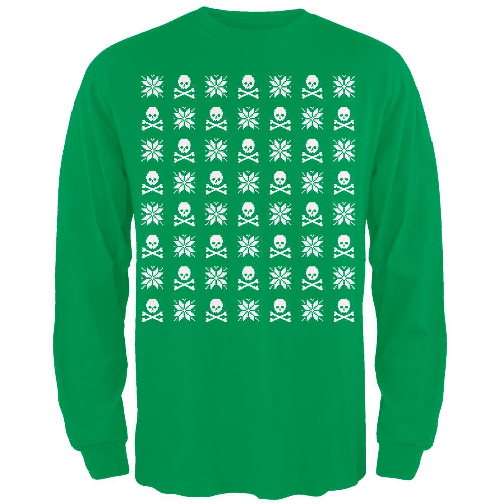 Skull And Crossbones Snowflake Ugly Christmas Sweater Black Adult Long Sleeve T-Shirt Men's Long Sleeves Old Glory