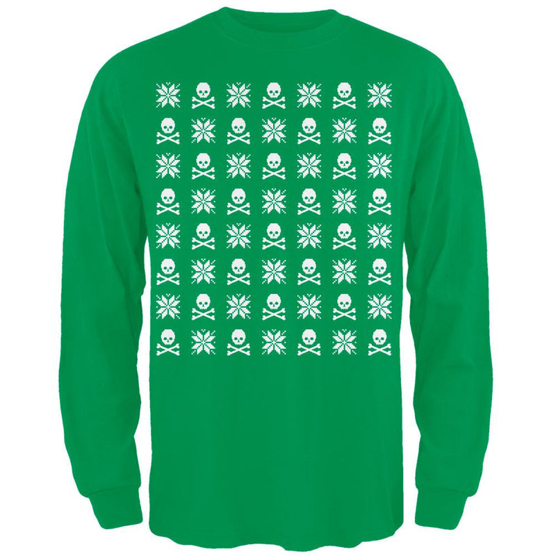 Skull And Crossbones Snowflake Ugly Christmas Sweater Black Adult Long Sleeve T-Shirt Men's Long Sleeves Old Glory