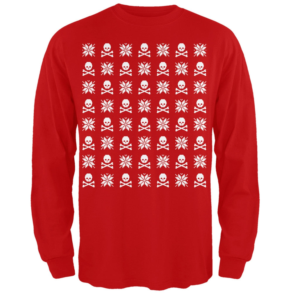 Skull And Crossbones Snowflake Ugly Christmas Sweater Black Adult Long Sleeve T-Shirt Men's Long Sleeves Old Glory