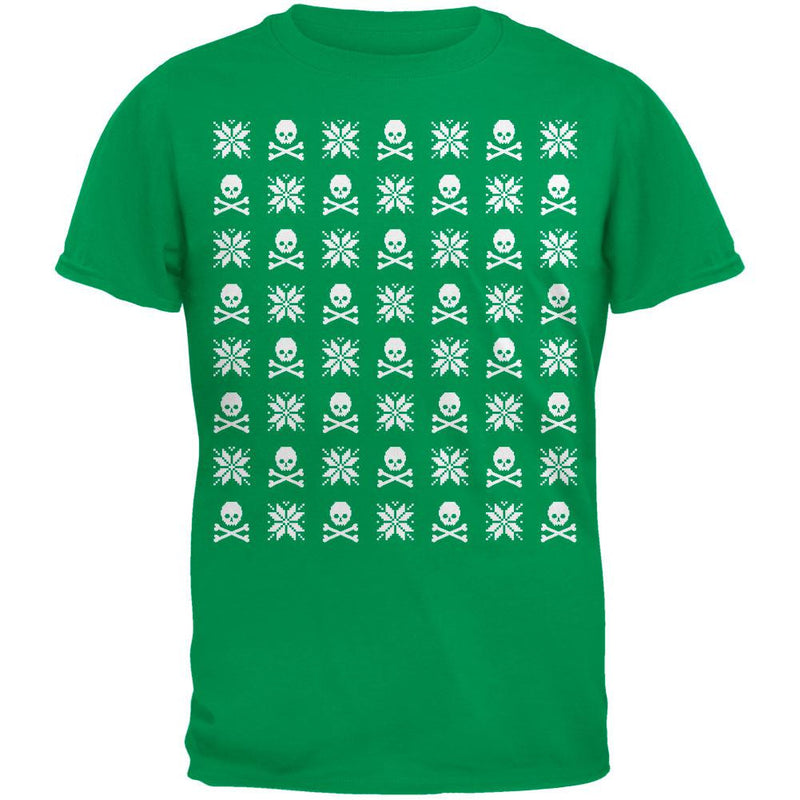 Skull And Crossbones Snowflake Ugly Christmas Sweater Black Adult T-Shirt Men's T-Shirts Old Glory