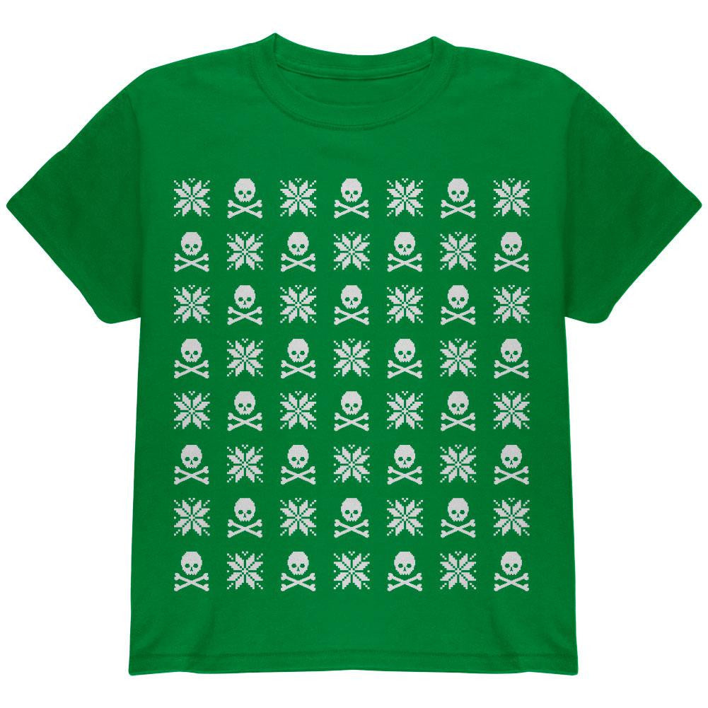 Skull And Crossbones Snowflake Ugly Christmas Sweater Black Youth T-Shirt Youth T-Shirts Old Glory