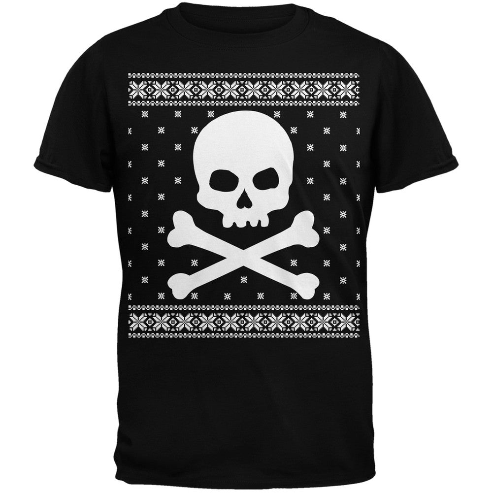Giant Skull And Crossbones Ugly Christmas Sweater Black Adult T-Shirt Men's T-Shirts Old Glory