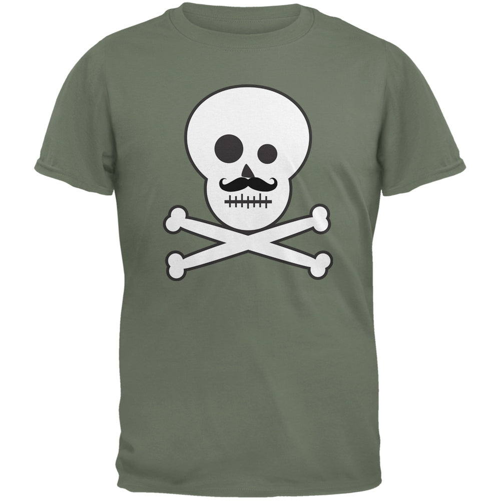 Skull and Crossbones Mustache Forest Green Adult T-Shirt Men's T-Shirts Old Glory 2XL Green