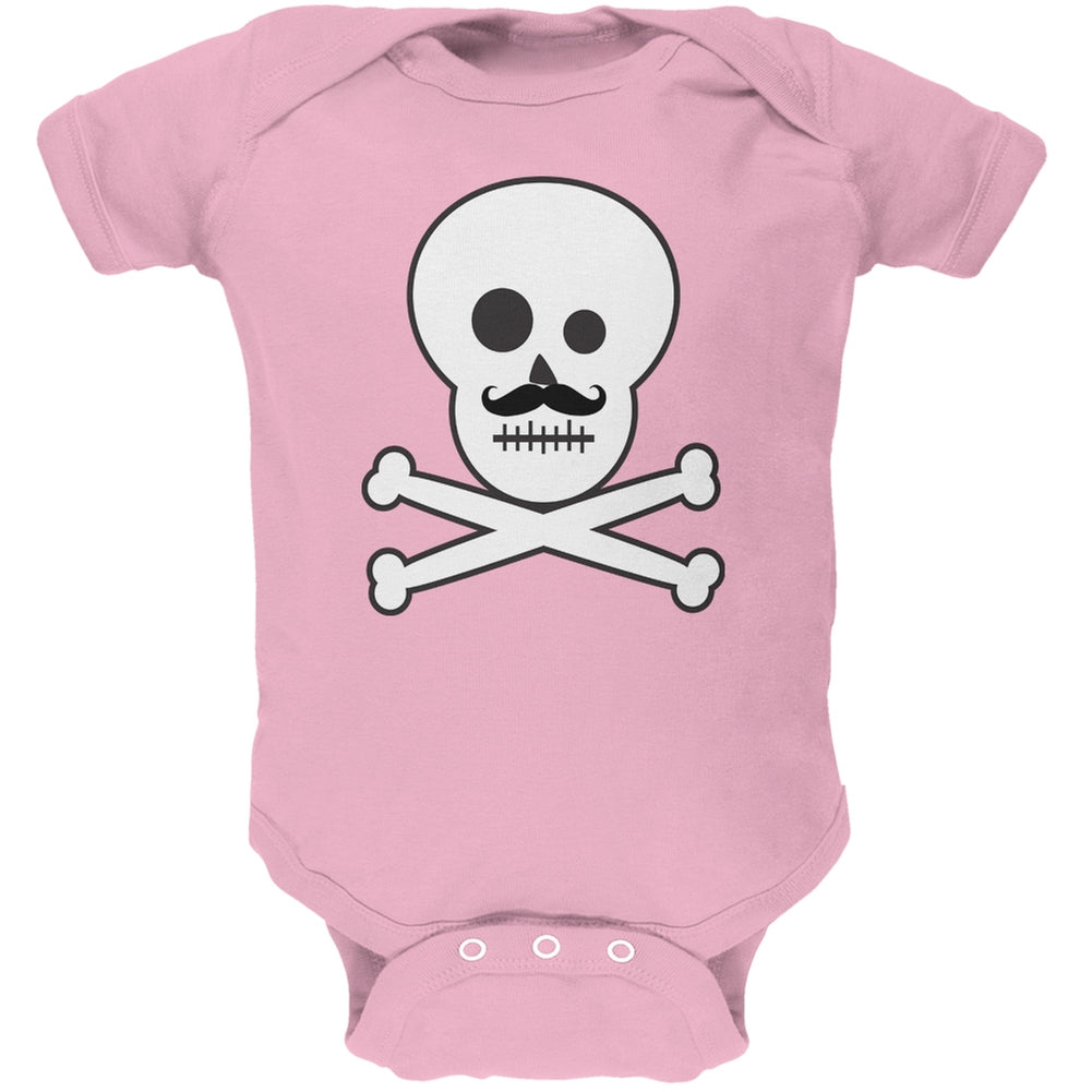 Skull and Crossbones Mustache Pink Baby One Piece Baby One Piece Old Glory 0-3M Pink
