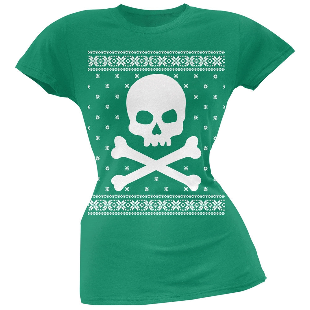 Giant Skull And Crossbones Ugly Christmas Sweater Black Juniors T-Shirt Juniors T-Shirts Old Glory
