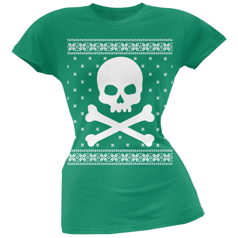 Giant Skull And Crossbones Ugly Christmas Sweater Black Juniors T-Shirt Juniors T-Shirts Old Glory