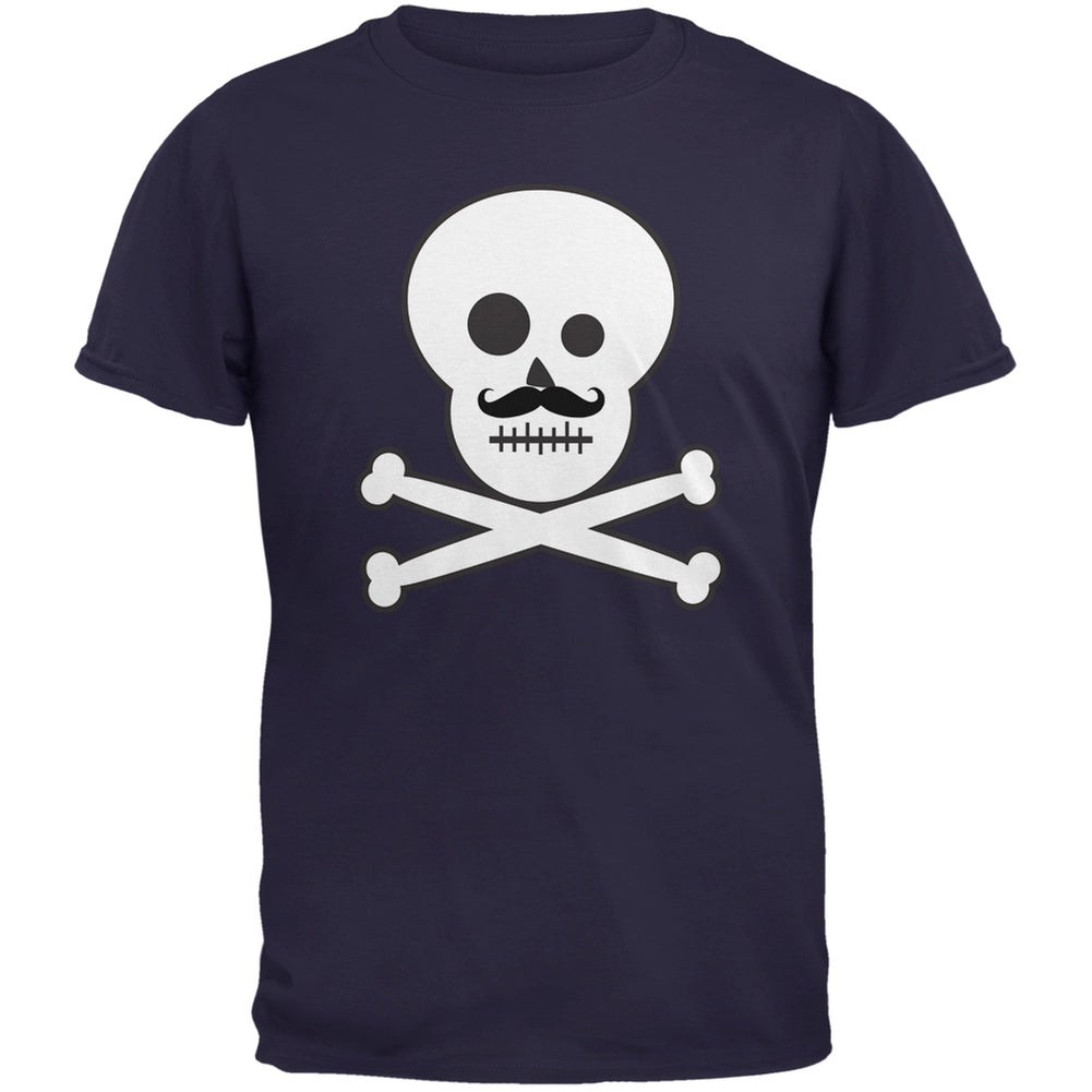 Skull and Crossbones Mustache Navy Adult T-Shirt Men's T-Shirts Old Glory 2XL Blue