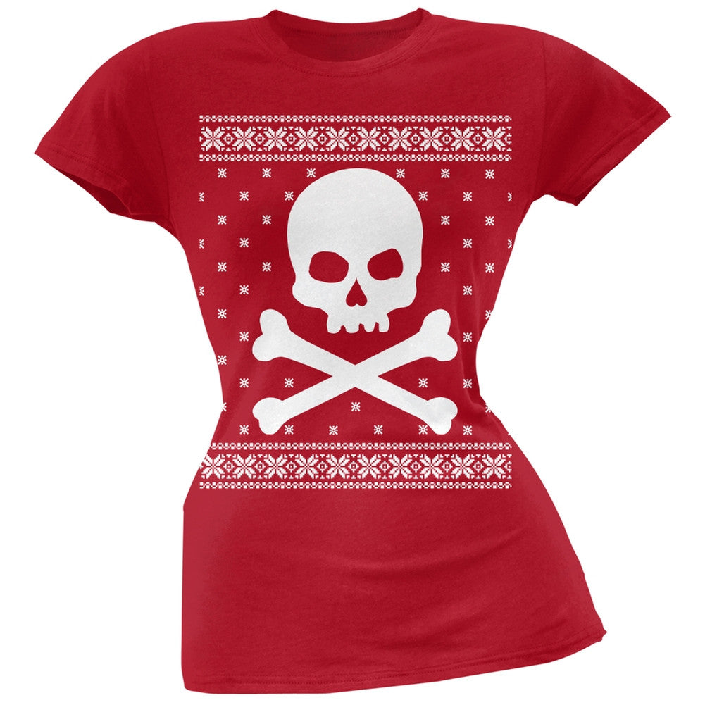 Giant Skull And Crossbones Ugly Christmas Sweater Black Juniors T-Shirt Juniors T-Shirts Old Glory