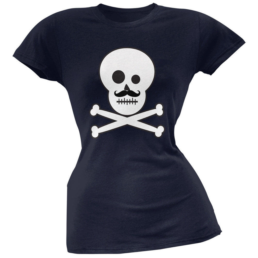 Skull and Crossbones Mustache Black Juniors T-Shirt Juniors T-Shirts Old Glory