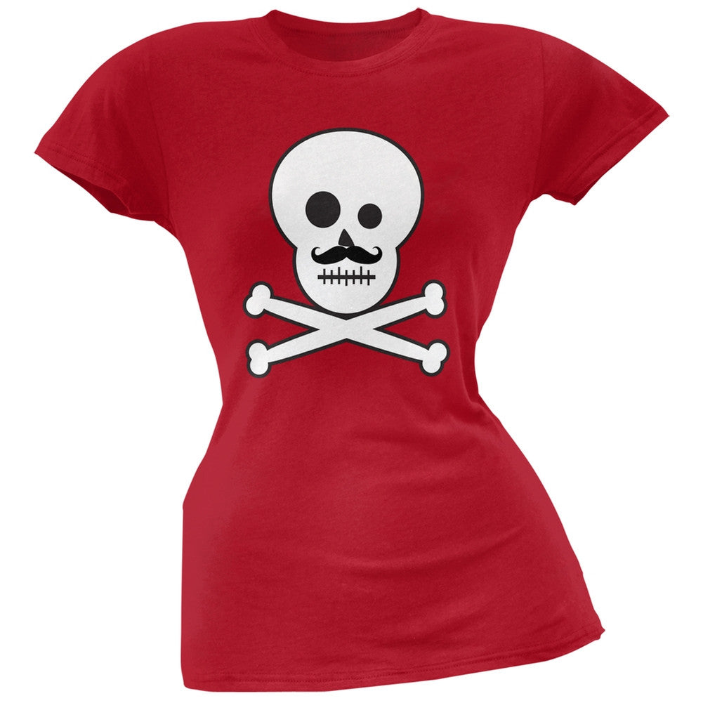 Skull and Crossbones Mustache Black Juniors T-Shirt Juniors T-Shirts Old Glory
