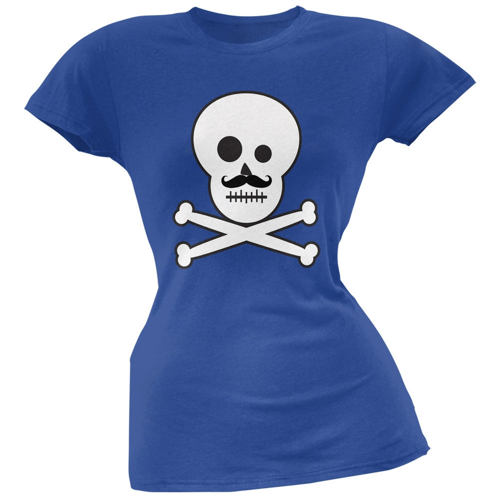 Skull and Crossbones Mustache Black Juniors T-Shirt Juniors T-Shirts Old Glory