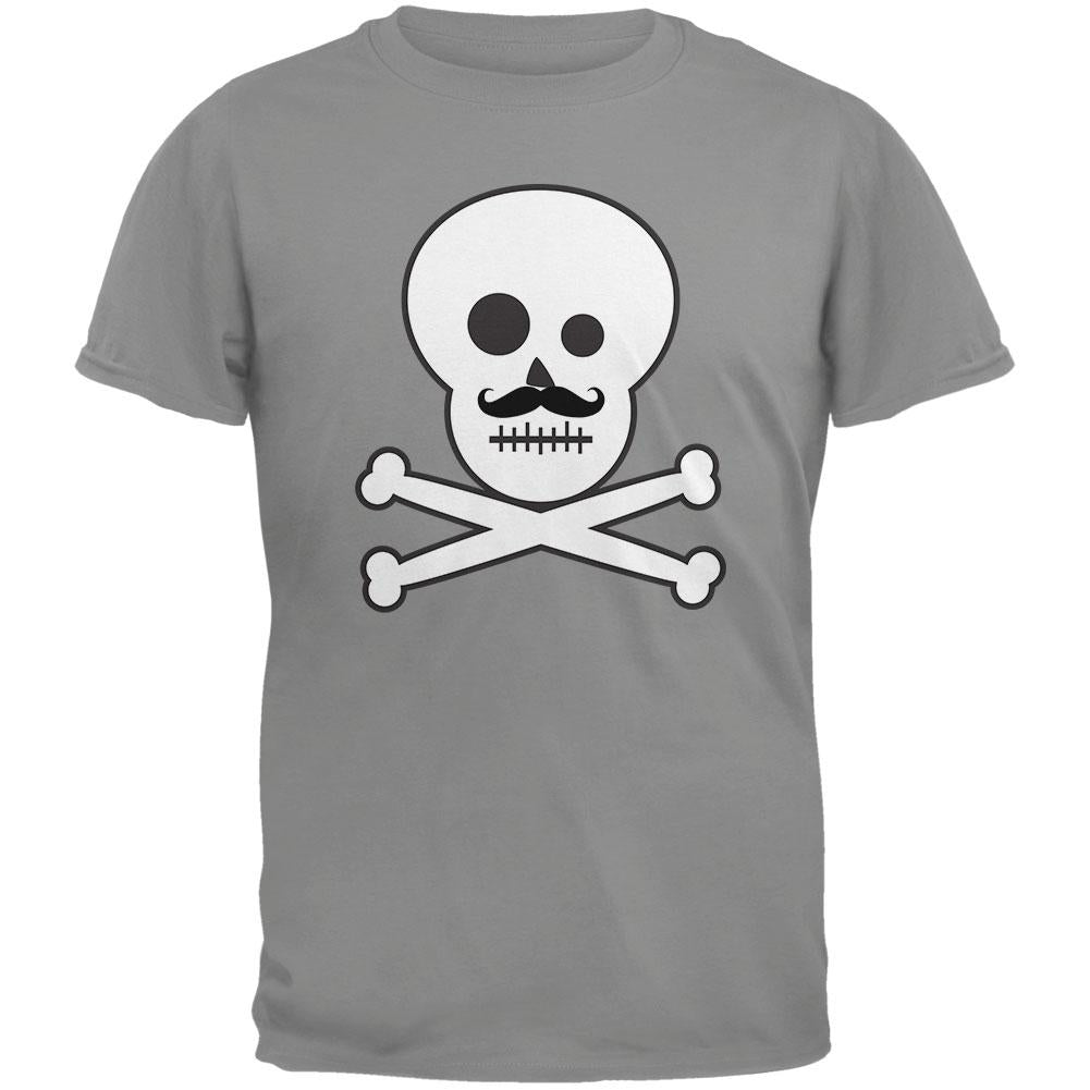 Skull and Crossbones Mustache Grey Adult T-Shirt Men's T-Shirts Old Glory 2XL Grey