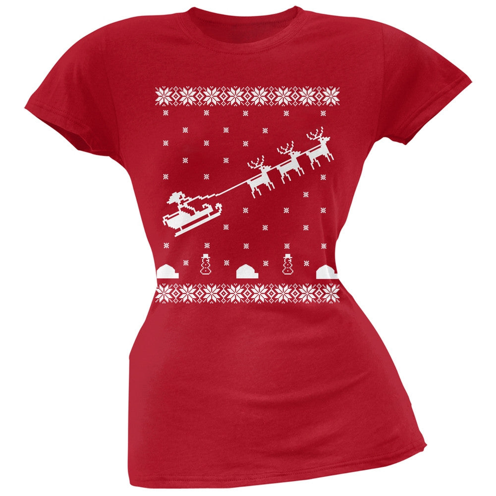 Flying Santa Sleigh Ugly Christmas Sweater Black Juniors T-Shirt Juniors T-Shirts Old Glory