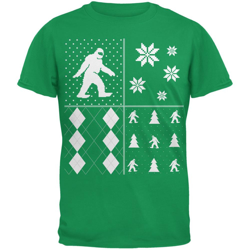 Sasquatch Festive Blocks Ugly XMAS Sweater Forest Adult T-Shirt Men's T-Shirts Old Glory