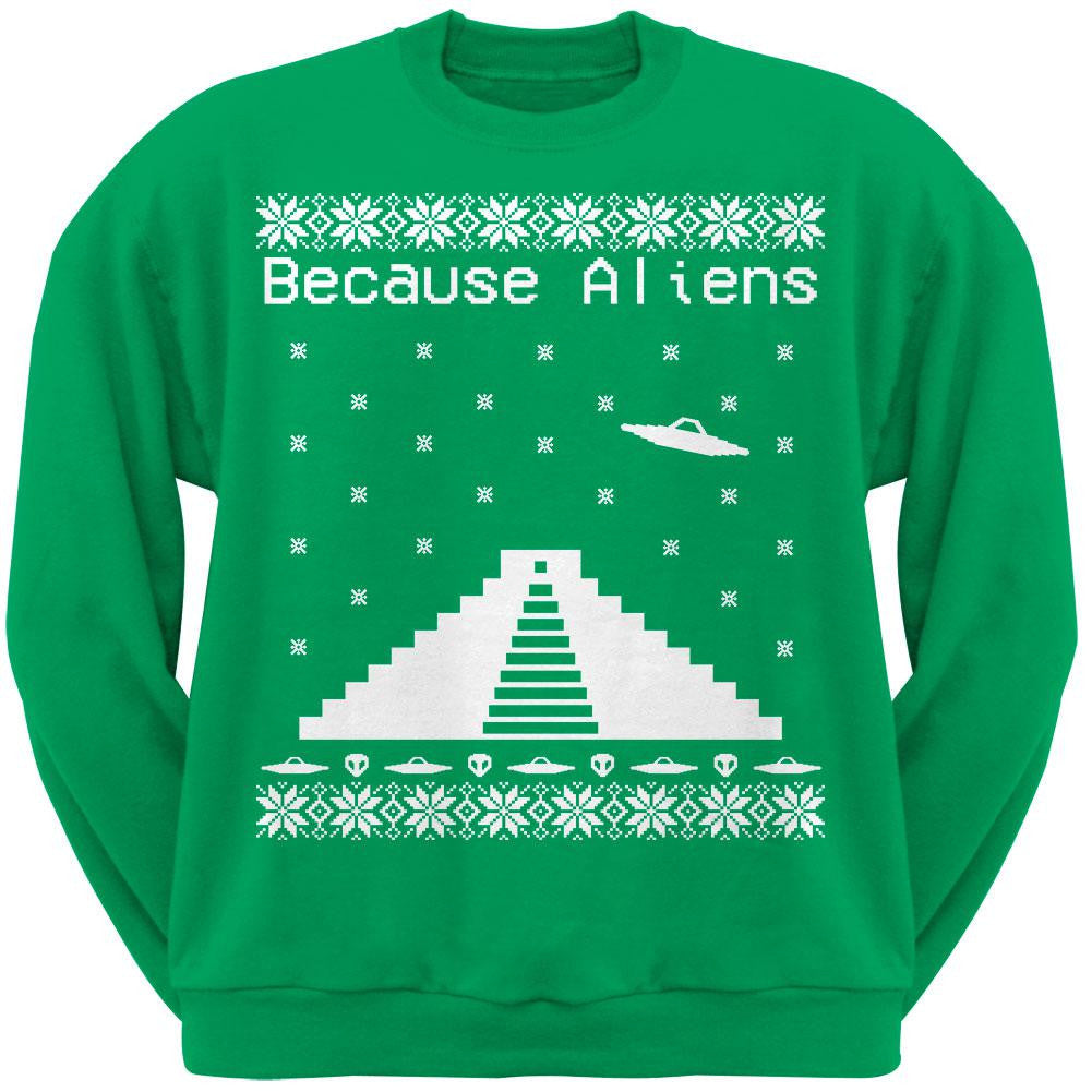 Because Aliens Pyramid Ugly XMAS Sweater Forest Adult Sweatshirt Men's Sweatshirts Old Glory 2XL Green