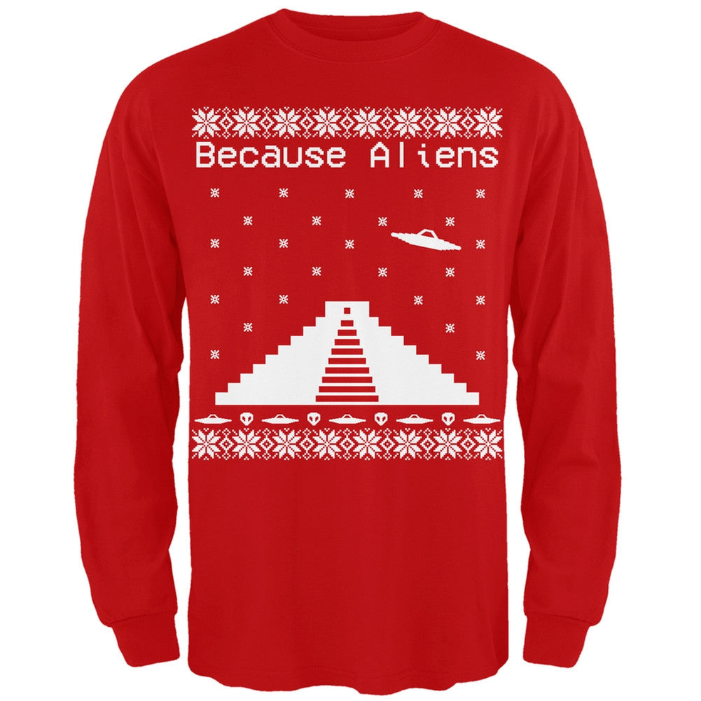 Because Aliens Pyramid Ugly XMAS Sweater Forest Adult Long Sleeve T-Shirt Men's Long Sleeves Old Glory 2XL Red
