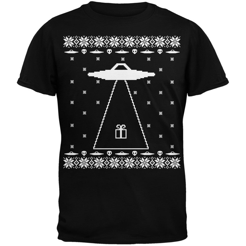 Alien Abduction Ugly XMAS Sweater Adult T-Shirt Men's T-Shirts Old Glory 2XL Black