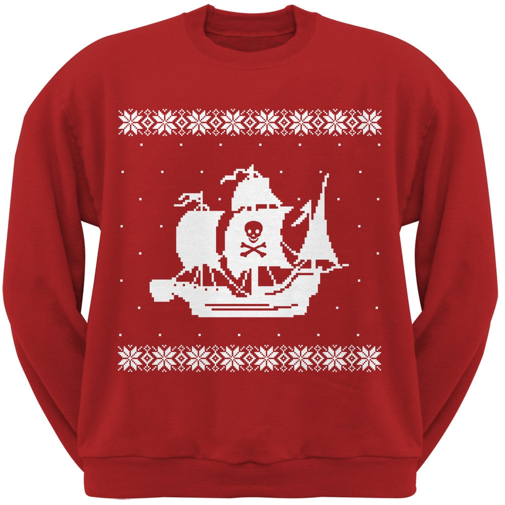 Big Pirate Ship Ugly Christmas Sweater Black Sweatshirt Men's Sweatshirts Old Glory SM Red