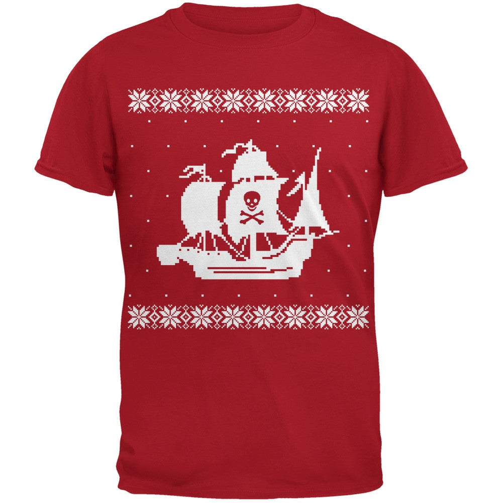 Big Pirate Ship Ugly Christmas Sweater Black Youth T-Shirt Youth T-Shirts Old Glory LG Red