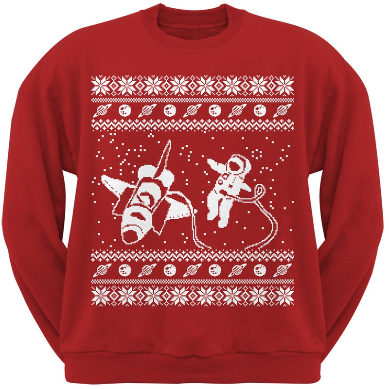 Astronaut in Space Ugly Christmas Sweater Black Sweatshirt Men's Sweatshirts Old Glory SM Red