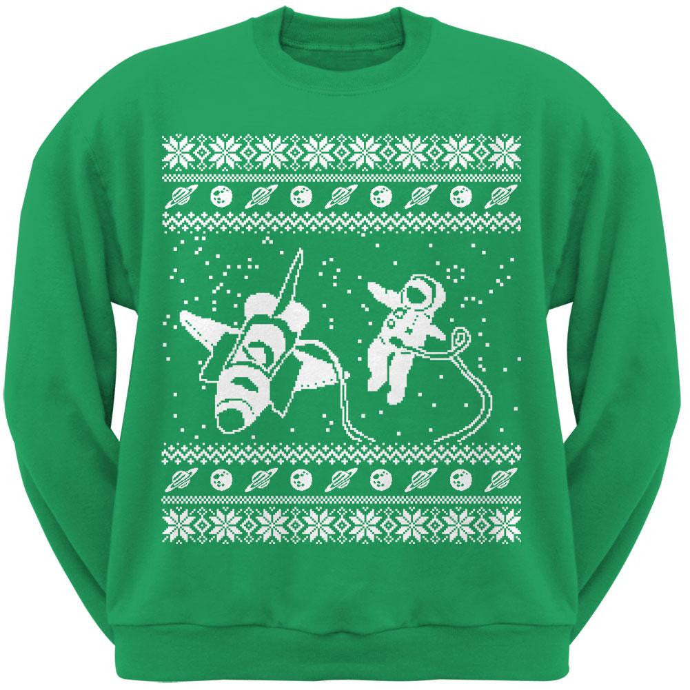 Astronaut in Space Ugly Christmas Sweater Black Sweatshirt Men's Sweatshirts Old Glory SM Green