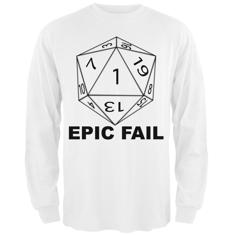 Epic Fail D20 Role Playing Game Adult Long Sleeve T-Shirt Men's Long Sleeves Old Glory SM White
