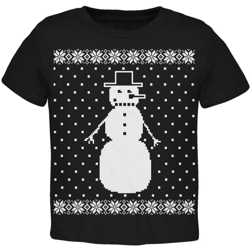 Big Snowman Ugly Christmas Sweater Black Toddler T-Shirt Toddler T-Shirts Old Glory 2T Black