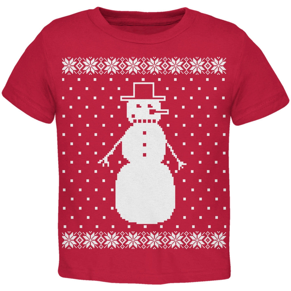Big Snowman Ugly Christmas Sweater Black Toddler T-Shirt Toddler T-Shirts Old Glory 2T Red