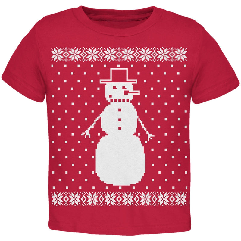 Big Snowman Ugly Christmas Sweater Black Toddler T-Shirt Toddler T-Shirts Old Glory 2T Red